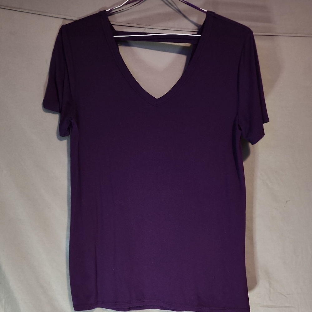 nine britton Deep Purple V‑Neck Short Sleeve Tee